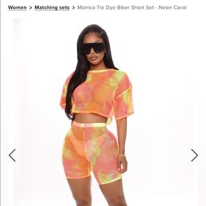 Monica Tie Dye Biker Short Set Neon Coral
